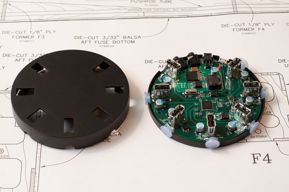 OpenXC cupholder USB hub prototype, cover off